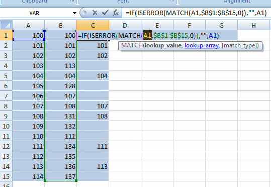 Compare Two Column in Excel Formula