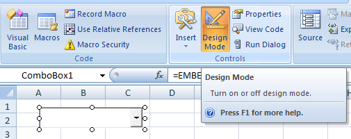 Excel Macro Tutorial - Combo Box in Design Mode