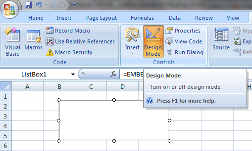 Excel Macro Tutorial - ListBox - Design Mode