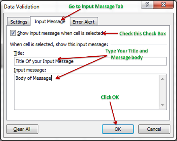 How to add an Input Message in Excel Cell 