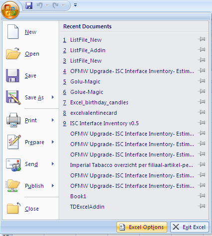 File Manager - Excel-Options