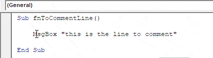 To Comment a line in VBA
