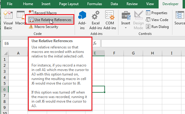 Recording Macro – Relative References and Absolute Method