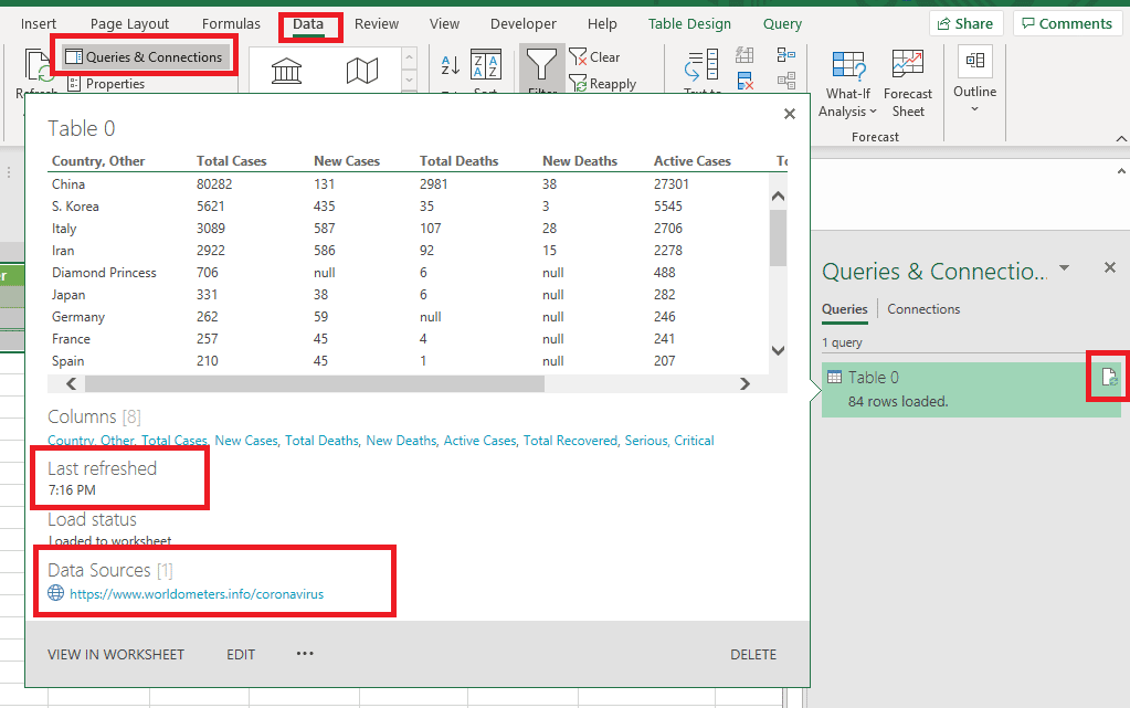 Existing Queries in Excel