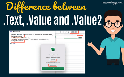 Difference between .Text, .Value and .Value2 in Excel VBA
