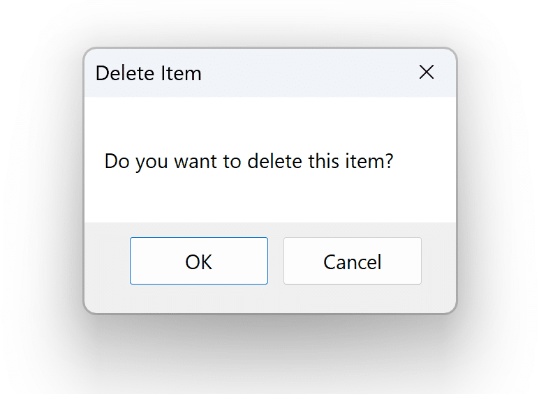 Message box with OK and cancel button